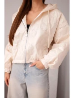 Dámská prošívaná bunda s kapucí a ozdobným květinovým model 21998360 béžová - K-Fashion