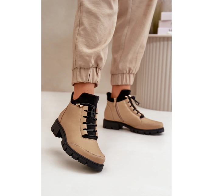 Niskie Botki Damskie Ocieplane Z Eko Skóry Beżowe Erisabelle Niskie Botki Damskie Ocieplane Z Eko Skóry Beżowe Erisabelle