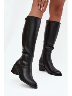 Kozaki Damskie Ocieplane Na Obcasie Z Klamrą Vinceza 58589 Czarne