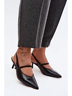 Kožené Lodičky Sandály na Podpatku S Páskem D&A CR61-3046 Černé