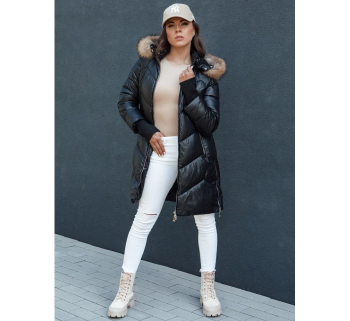 Dámská prošívaná zimní bunda z umělé kožešiny s kapucí černá Dstreet model 21979673 - FashionStreet