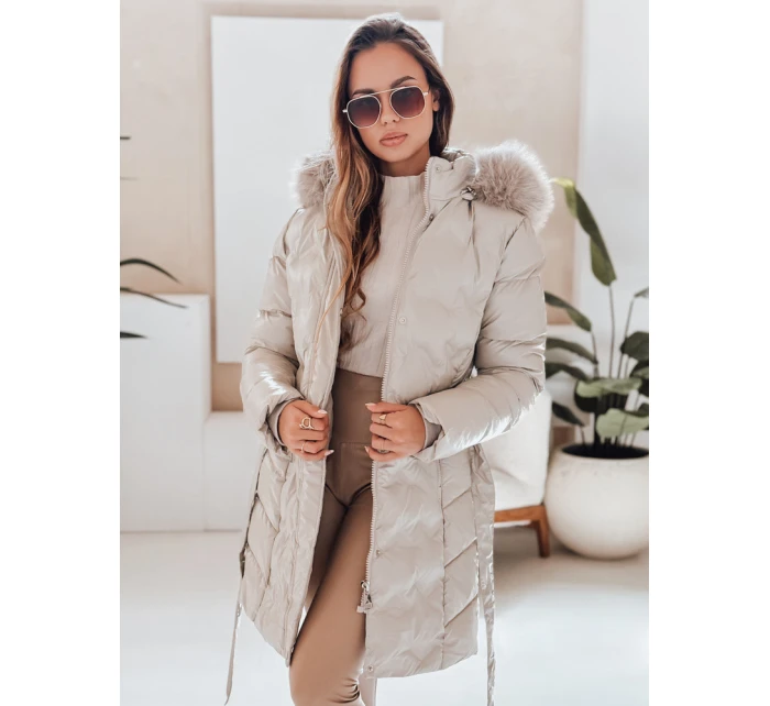 Dámská zimní bunda prošívaná s kapucí světle béžová Dstreet model 21990473 - FashionStreet
