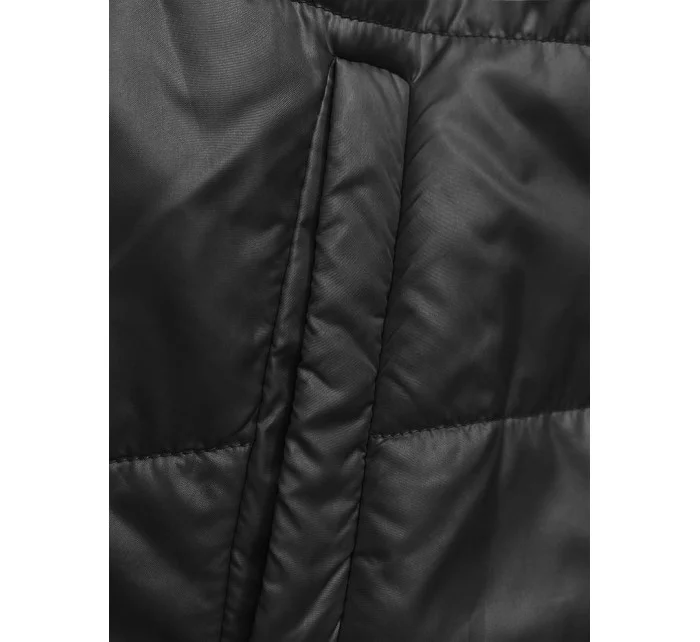 Krátka čierna dámska bunda s kapucňou (B8187-1)