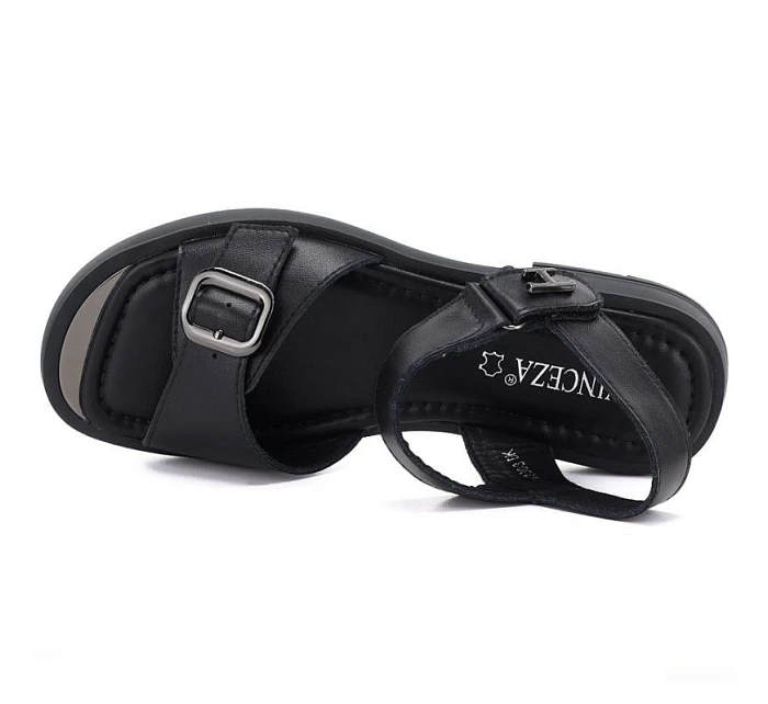 Dámské černé kožené sandály model 22117673 - VINCEZA