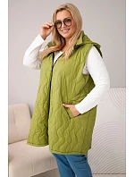Dámska prešívaná vesta s kapucňou Plus Size Olive