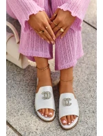 Eleganckie Klapki Damskie Błyszczące Z Ozdobą S.Barski KV27-050 Srebrne