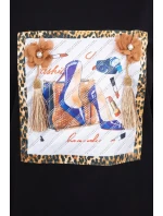 Halenka s 3D grafikou a ozdobnými volánky černá Halenka s 3D grafikou a ozdobnými volánky černá