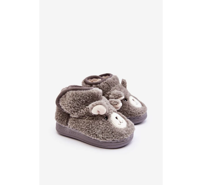 Kapcie Dziecięce Ocieplane Z Misiem Szare Eberra