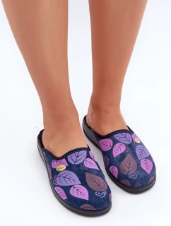 Pohodlné dámské pantofle s listy model 21681267 tmavě modré - Inblu