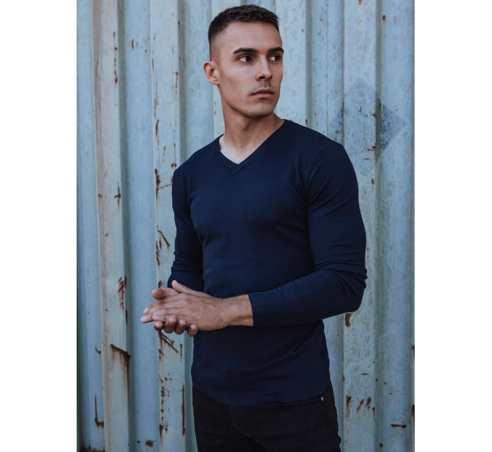 Pánský hladký tmavě modrý svetr s výstřihem Dstreet model 21979992 - FashionStreet Pánský hladký tmavě modrý svetr s výstřihem Dstreet model 21979992 - FashionStreet
