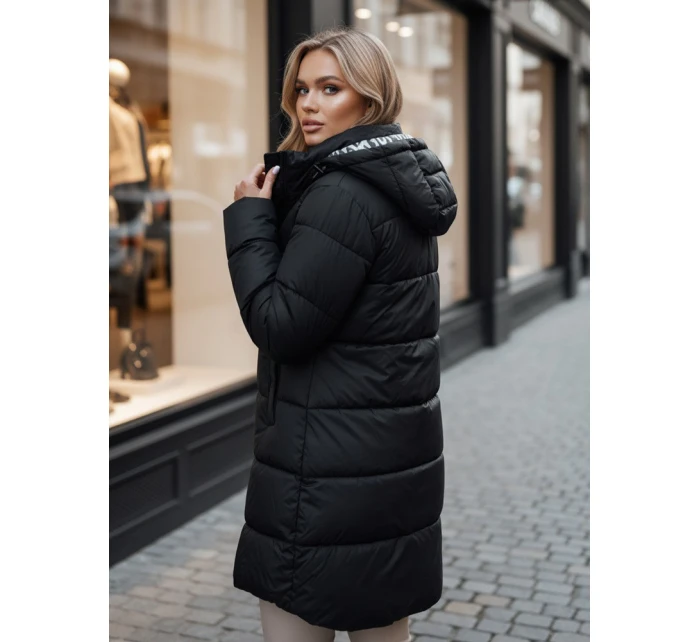 Dámská oboustranná dlouhá prošívaná bunda s kapucí černá Dstreet model 21980878 - FashionStreet