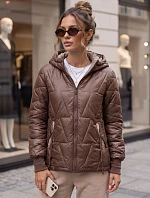 Dámska prešívaná prechodná bunda s kapucňou, hnedá, FashionStreet TY5782