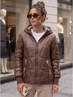 Kurtka damska przejściowa pikowana z kapturem brązowa model 22358079 - FashionStreet