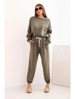 Komplet dámský máslový s volnou mikinou a kalhotami s nápisem LOVE khaki
