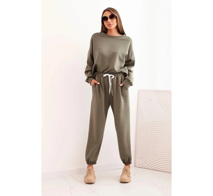 Komplet dámský máslový s volnou mikinou a kalhotami s nápisem LOVE khaki