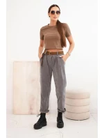 Dámske tmavosivé nohavice so šnúrou a opaskom