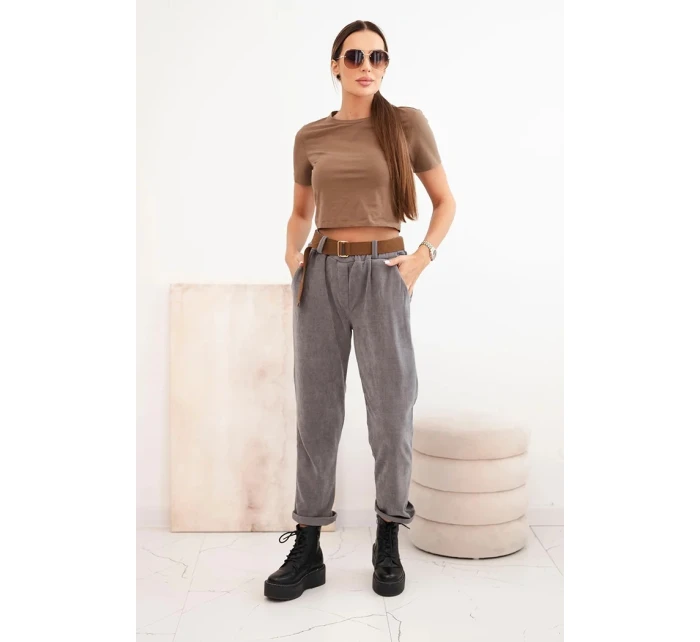 Dámske tmavosivé nohavice so šnúrou a opaskom