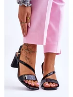 Damskie Lakierowane Sandały Na Słupku Czarne Carrie