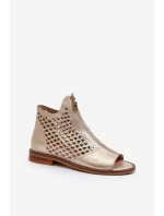 Zazoo 977/L Skórzane Ażurowe Sandały Na Zamek Złote