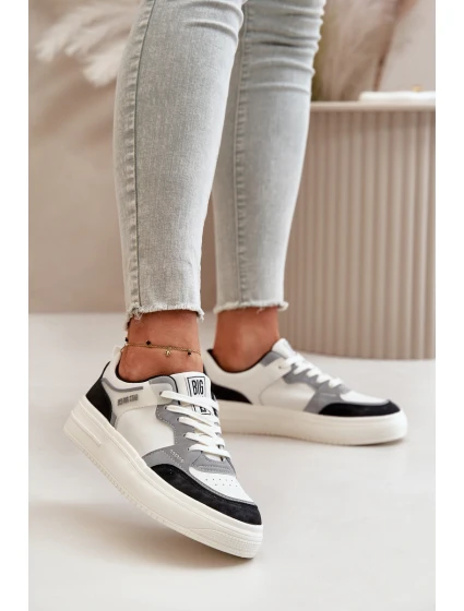 Damskie Niskie Sneakersy Z Eko Skóry Big Star OO274028 Biało-Szare Damskie Niskie Sneakersy Z Eko Skóry Big Star OO274028 Biało-Szare