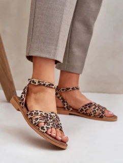Kožené Dámské Sandály Na Plochém Podpatku Leopardí Zazoo model 21682224 Hnědé - Boto