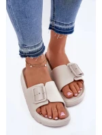 Dámske penové papuče s platformou a prackou - béžové