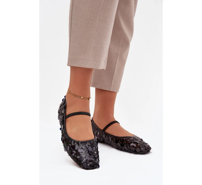 Dámske baleríny Terlina zdobené flitrami - čierne