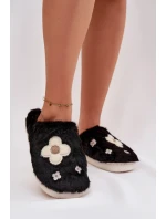 Dámske papuče s kožušinou a kvetmi - čierne Selinne Dámske papuče s kožušinou a kvetmi - čierne Selinne