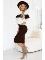 571-2 Dvojdielny sveter s vypasovanou sukňou - čokoládový 571-2 Dvojdielny sveter s vypasovanou sukňou - čokoládový