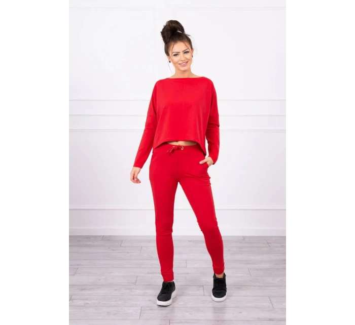 Súprava s oversize blúzkou červenej farby
