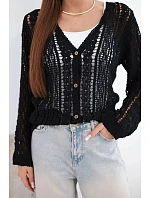 Dámsky bavlnený a čipkovaný sveter s výstrihom do V čierny