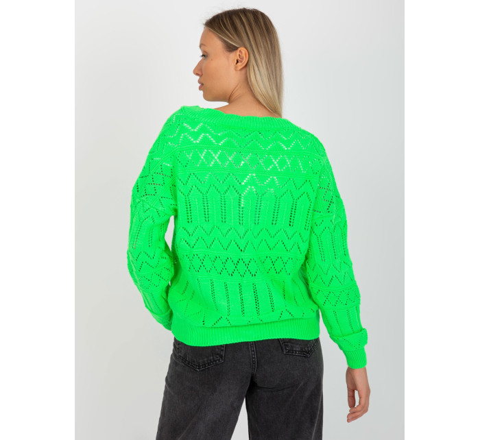 Fluo zelený ažurový letný sveter s gombíkmi RUE PARIS