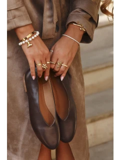 Dámske baleríny z ekokože na podpätku Olyssia - hnedé