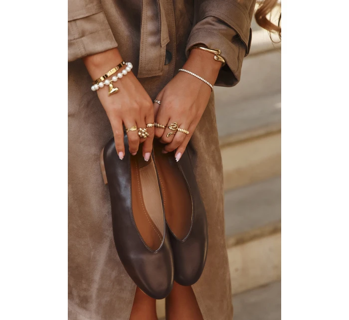 Dámske baleríny z ekokože na podpätku Olyssia - hnedé Dámske baleríny z ekokože na podpätku Olyssia - hnedé