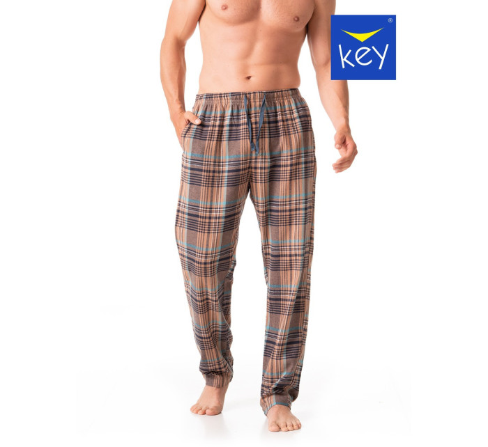 Pánské pyžamové kalhoty  B23 hnědé káro  model 19412516 - Key