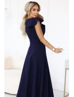 Dámské elegantní maxi šaty s volánky model 22030033 tmavě modré - numoco