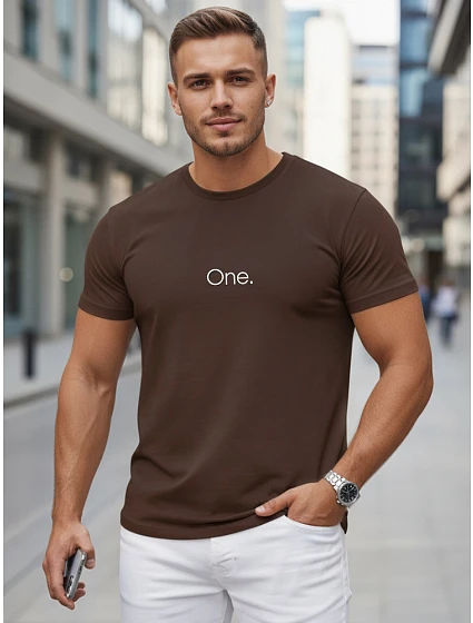 Tshirt męski z nadrukiem bawełniany brązowy model 22214584 - FashionStreet