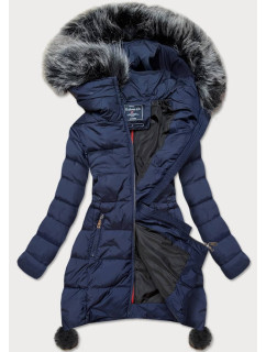 Tmavomodrá dámska zimná bunda s predĺženými bokmi (GWW6788X)
