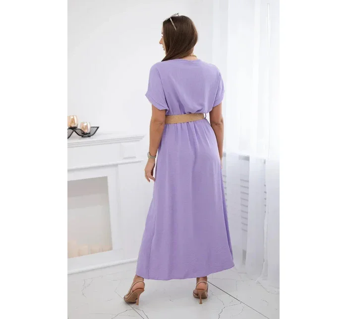 Dlouhé šaty s ozdobným páskem fialové