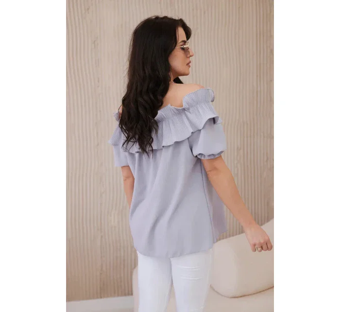 Španělská halenka s ozdobným volánem šedý