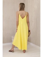 Mušelínové šaty na ramínka žlutý