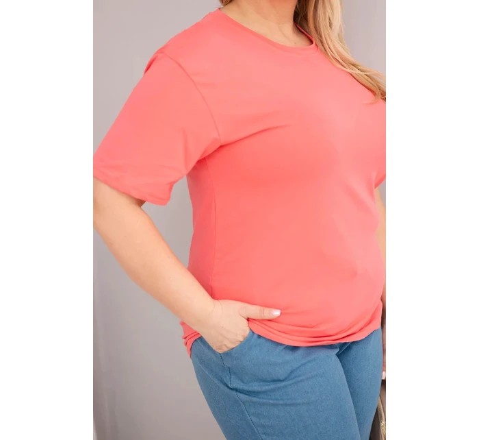 Dámská bavlněná halenka Plus Size s krátkým rukávem basic malinová