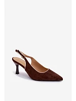 Dámské sandály na podpatku s lemovkou Čokoládové model 22111349 - Boto