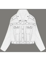 Biela dámska džínsová bunda s kamienkami (M7010)
