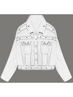 Biela dámska džínsová bunda s kamienkami (M7010)