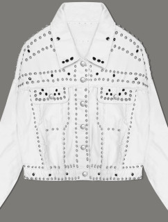 Biela dámska džínsová bunda s kamienkami (M7010)
