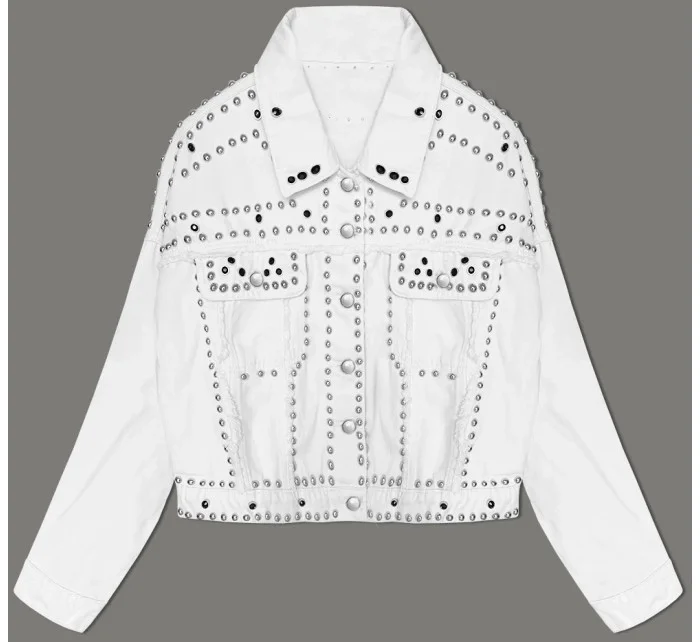 Biela dámska džínsová bunda s kamienkami (M7010)