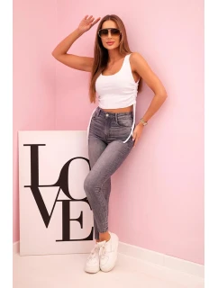 Dámska rebrovaná blúzka so šnúrkou na bokoch biela