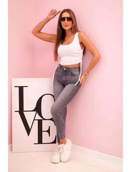 Dámska rebrovaná blúzka so šnúrkou na bokoch biela