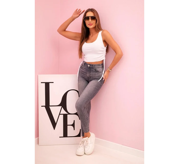 Dámska rebrovaná blúzka so šnúrkou na bokoch biela